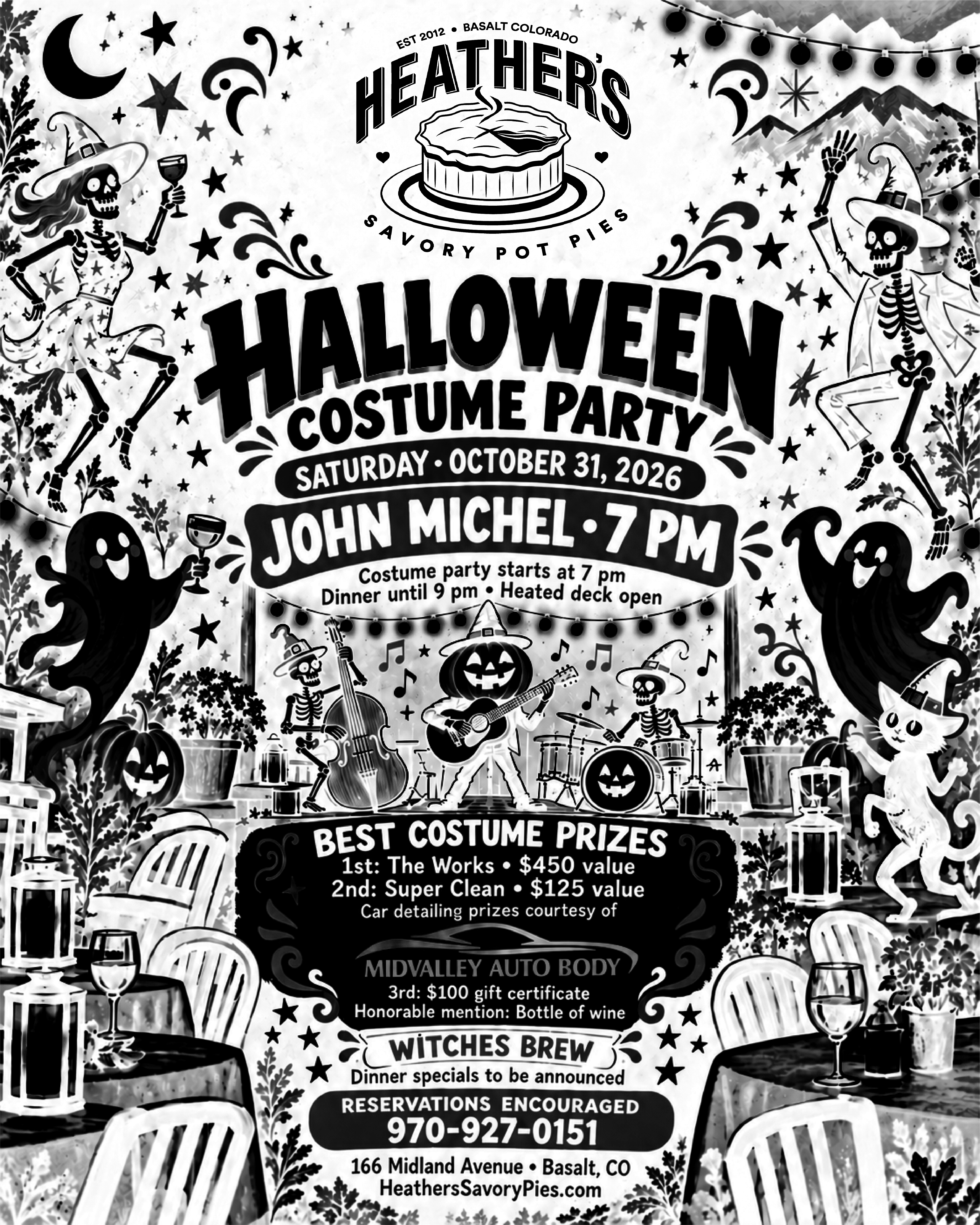 Black-and-white Halloween showbill